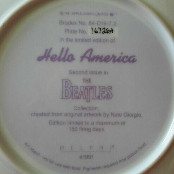 Beatles Collectable Plate in the Limited Edition of Hello America - Picture 5 of 6